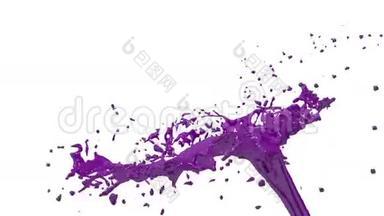 紫漆喷泉3d在白色背景与阿尔法通道使用阿尔法面具。 带涡旋液的喷泉顶部。 3D